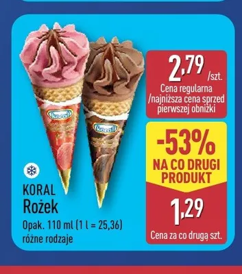 Lody rożek Koral truskawkowy promocja w Aldi