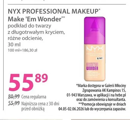 Podkład do twarzy z długotrwałym kryciem NYX PROFESSIONAL MAKEUP Make 'Em Wonder różne odcienie promocja w Hebe