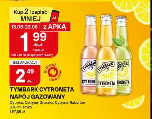 Napój gazowany Tymbark Cytroneta Cytryna-Gruszka promocja w Chorten