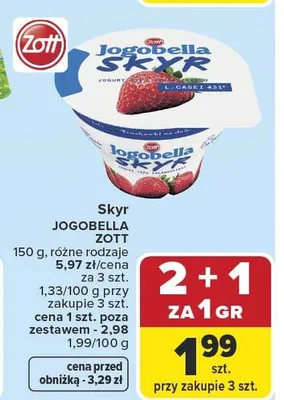 Skyr Jogobella Zott promocja w Carrefour