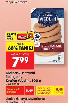 Kiełbaski z szynki i cielęciny Kraina Wędlin promocja w Biedronka