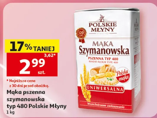 Mąka pszenna szymanowska typ 480 Polskie Młyny promocja w Auchan
