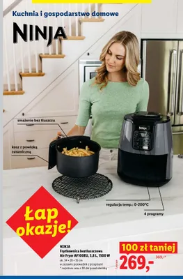 Frytkownica beztłuszczowa NINJA Air Fryer AF100EU 3,8l 1500W 34x28x35cm promocja w Lidl