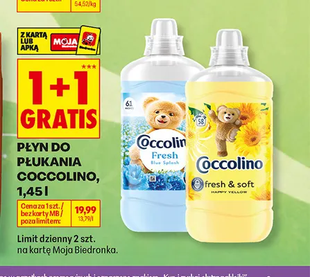 Płyn do płukania Coccolino Fresh & Soft Happy Yellow promocja w Biedronka