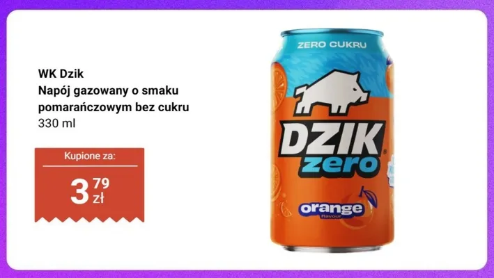 Napój gazowany WK Dzik o smaku pomarańczowym bez cukru promocja w Dino