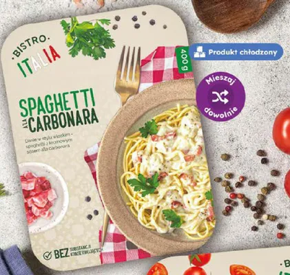 Danie spaghetti ala Carbonara Bistro Italia promocja w Dino