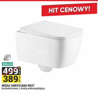 Miska zawieszana NEXT bezkołnierzowa, z deską wolnoopadającą promocja w Merkury Market