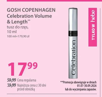 Tusz do rzęs Celebration Volume & Length Gosh Copenhagen promocja w Hebe