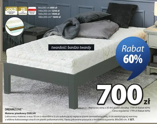 Materac piankowy Dreamzone OSELVA promocja w Jysk