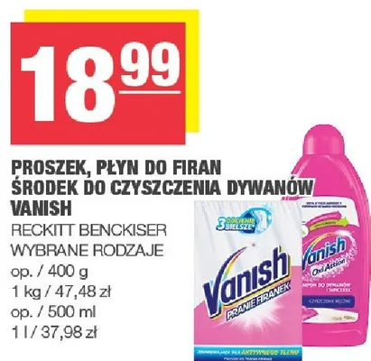 Proszek, płyn do firan środek do czyszczenia dywanów vanish promocja w SPAR