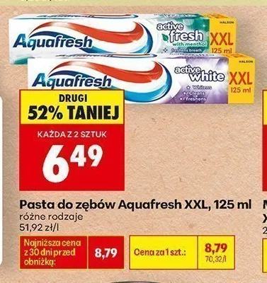 Pasta do zębów Aquafresh Active Fresh XXL promocja w Biedronka