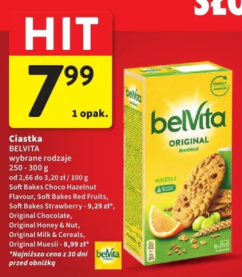 Ciastka wybrane rodzaje Soft Bakes Choco Hazelnut Flavour, Soft Bakes Red Fruits, Soft Bakes Strawberry, Original Chocolate, Original Honey & Nut, Original Milk & Cereals, Original Muesli promocja w Intermarche