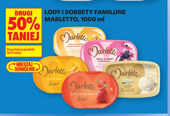 Lody i sorbety familijne Marletto Mango Sorbet promocja w Biedronka