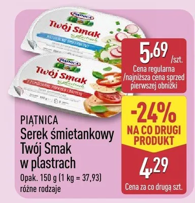 Serek śmietankowy Twój Smak w plastrach różne rodzaje Piątnica promocja w Aldi