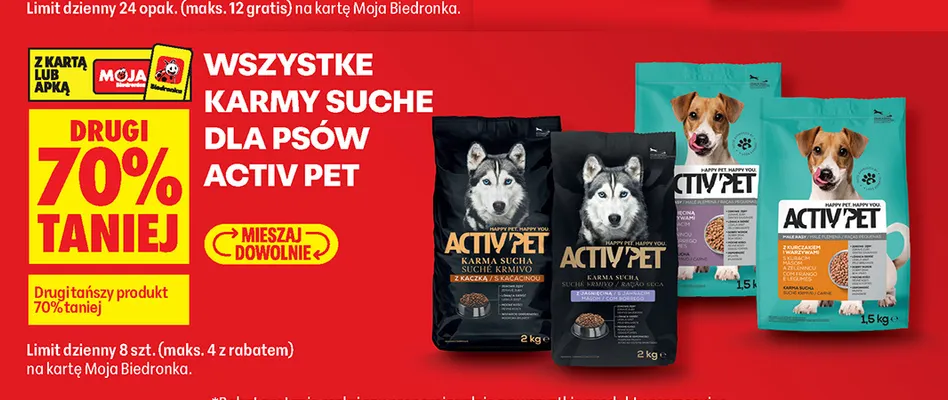 Karmy suche dla psów Activ Pet promocja w Biedronka