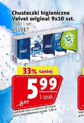 Chusteczki higieniczne Velvet original 9-pak promocja w Prim Market