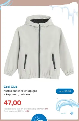 Kurtka softshell chłopięca z kapturem beżowa Cool Club promocja w Smyk