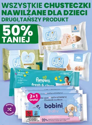Chusteczki nawilżane dla niemowląt i dzieci 99% wody Gugu promocja w Dino