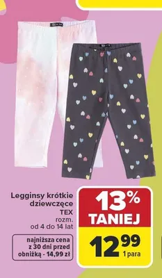 Legginsy krótkie dziewczęce TEX promocja w Carrefour