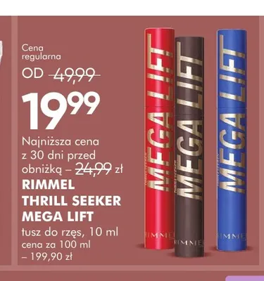 Tusz do rzęs Thrill Seeker Mega Lift Rimmel promocja w Super-Pharm