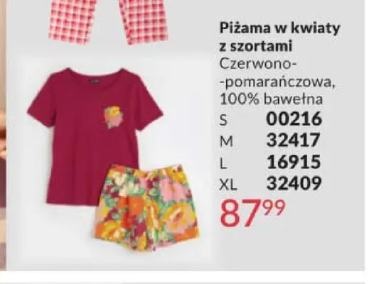 Piżama w kwiaty z szortami czerwono-pomarańczowa 100% bawełna promocja w AVON