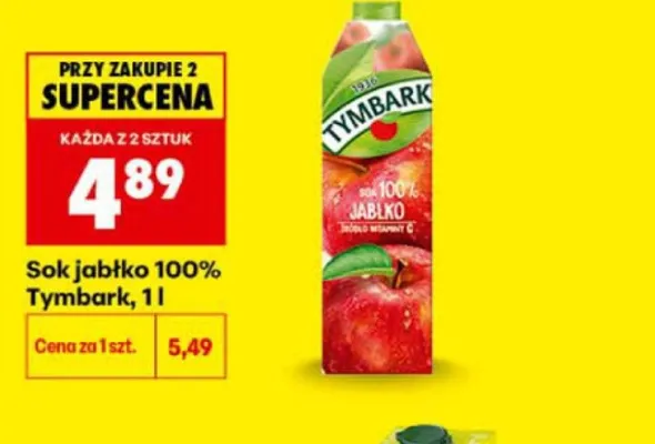 Sok jabłko 100% Tymbark promocja w Biedronka