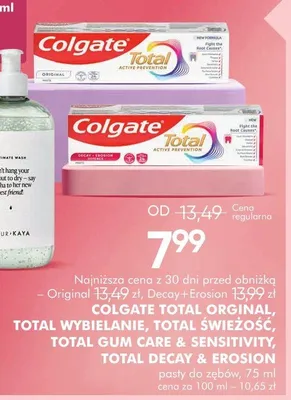 Pasty do zębów Colgate Total Orginal, Total Wybielanie, Total Świeżość, Total Gum Care & Sensitivity, Total Decay & Erosion promocja w Super-Pharm