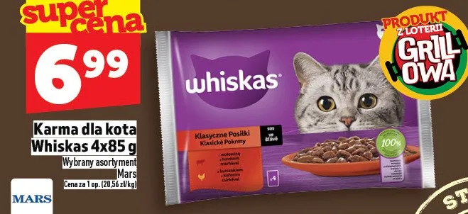 Karma dla kota Whiskas 4x85 g promocja w TOPAZ