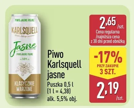 Piwo Karlsquell jasne promocja w Aldi