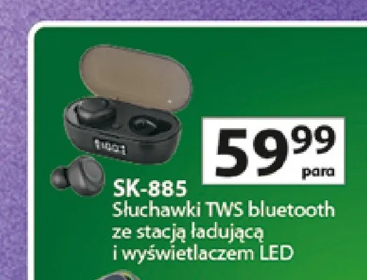Słuchawki TWS bluetooth ze stacją ładującą i wyświetlaczem LED Vakoss SK-885 promocja w Auchan