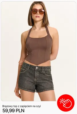 Top damski brązowy z zapięciem na szyi Cropp promocja w Cropp