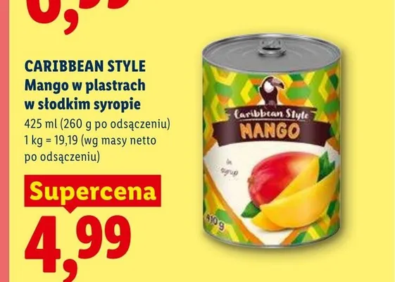 Mango w plastrach w słodkim syropie Caribbean Style promocja w Lidl