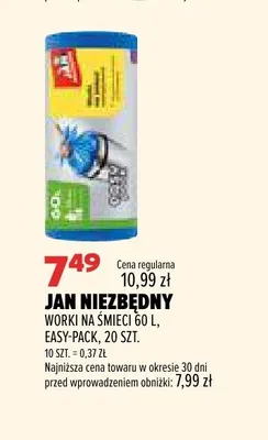 Worki na śmieci Jan Niezbędny Easy-Pack 60 l promocja w Drogerie Natura