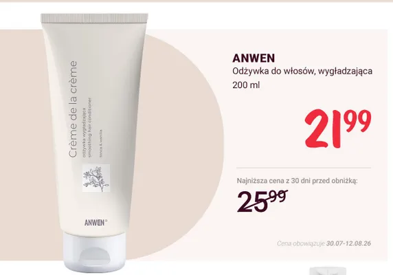 Odżywka do włosów wygładzająca Anwen Crème de la crème promocja w Rossmann
