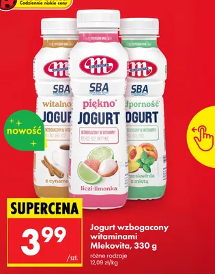 Jogurt wzbogacony witaminami Mlekovita SBA witalność z cynamonem promocja w Biedronka