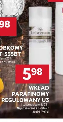 Wkład parafinowy regulowany U3 Uniwersum promocja w Stokrotka