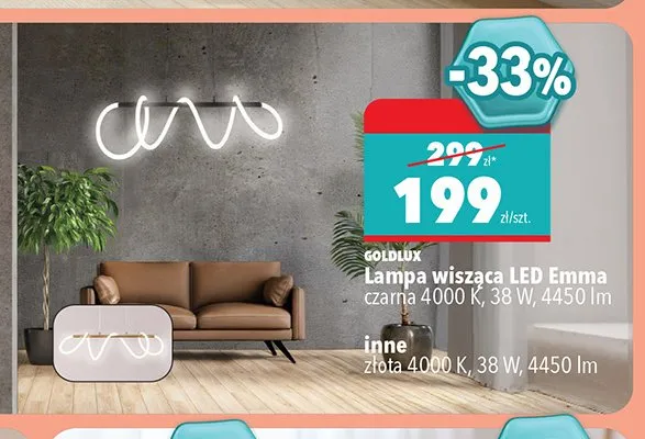 Lampa wisząca LED Goldlux Emma czarna promocja w Biedronka