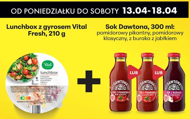 Zestaw: lunchbox z gyrosem + sok Dawtona, różne rodzaje promocja w Biedronka