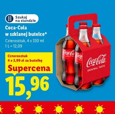 Napój gazowany Coca-Cola w szklanej butelce 4-pak promocja w Lidl