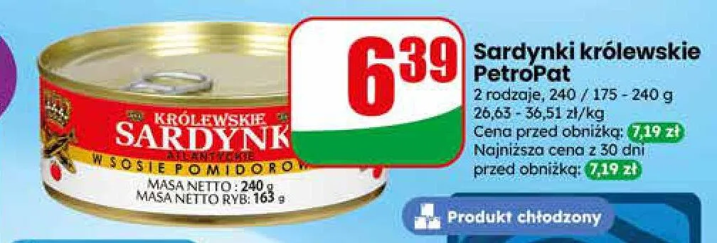 Sardynki królewskie w sosie pomidorowym PetroPat promocja w Dino