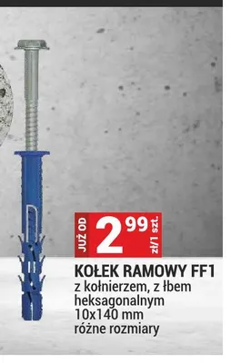 Kołek ramowy FF1 z kołnierzem z łbem heksagonalnym Rawplug 10x140mm promocja w Merkury Market