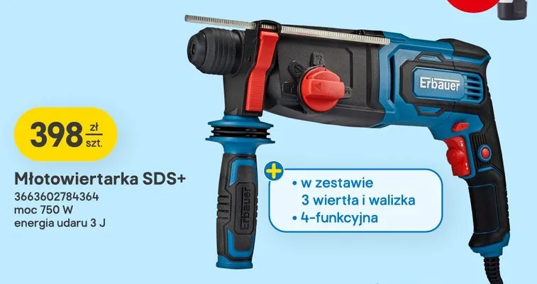 Młotowiertarka SDS+ Erbauer moc 750W energia udaru 3J promocja w Castorama