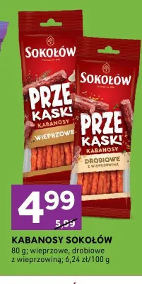 Kabanosy drobiowe z wieprzowiną Sokołów Przekąski promocja w Stokrotka