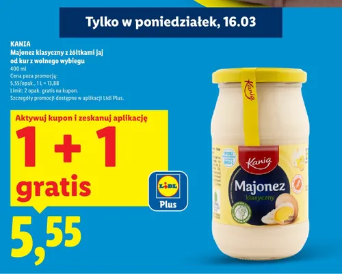 Majonez klasyczny z żółtkami od kur z wolnego wybiegu, 400 ml 1+1 GRATIS promocja w Lidl