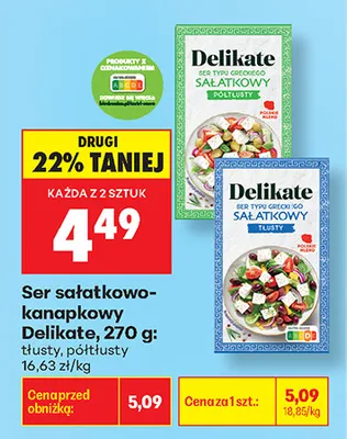 Ser sałatkowo-kanapkowy półtłusty Delikate promocja w Biedronka