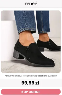 Półbuty na słupku z niską cholewką ozdobioną suwakiem Renee promocja w Renee