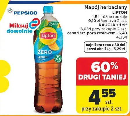 Napój herbaciany Zero lemon ice tea promocja w Carrefour Market