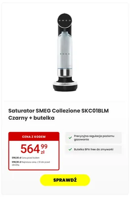 Saturator SMEG Collezione Czarny z butelką promocja w Media Expert