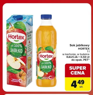 Sok jabłkowy Hortex w kartonie promocja w Carrefour Market