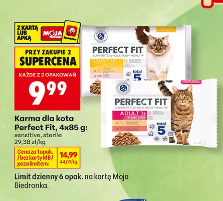 Karma dla kota Perfect Fit sensitive 4-pak promocja w Biedronka